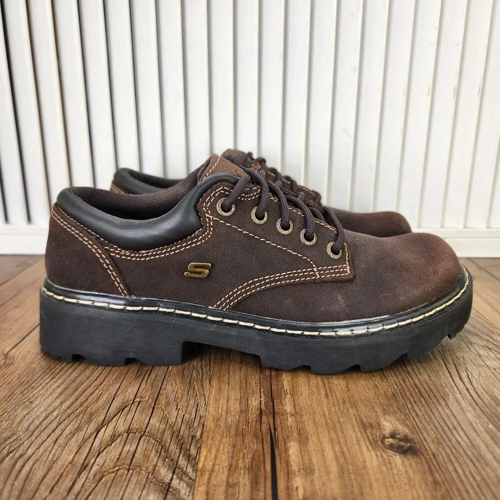Skechers Parties-Mate Oxford Shoes Women's 6.5 Brown Suede Chunky Y2K 90s Style